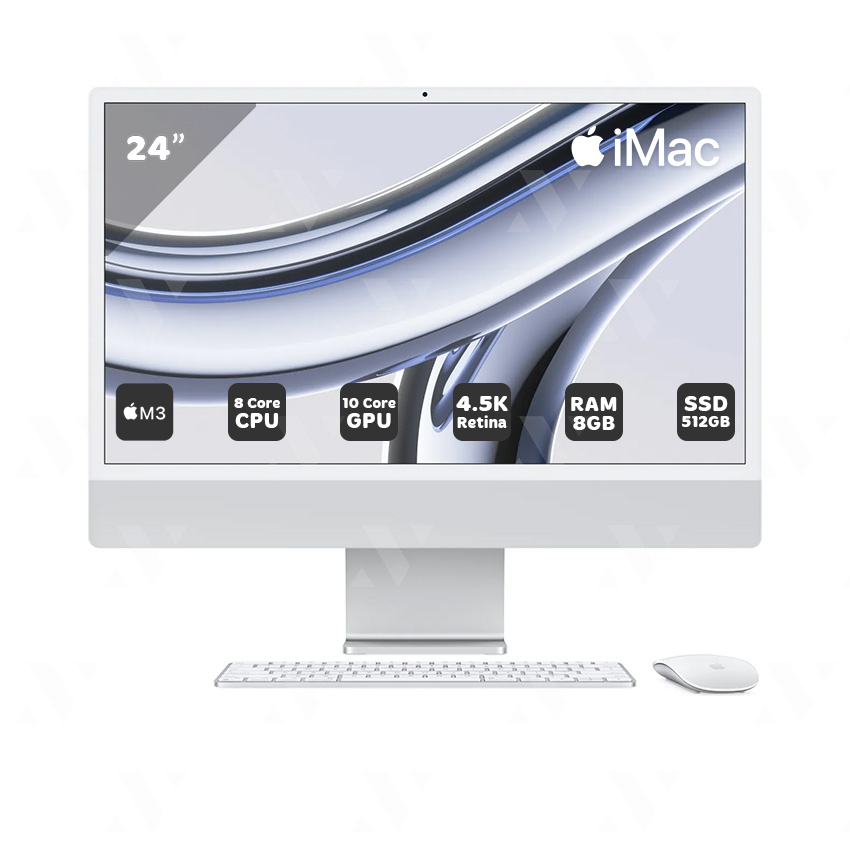 M&#225;y t&#237;nh All in one Apple IMAC MQRJ3SA/A | M3 8 Core CPU| 8GB| 256GB SSD| 10 core GPU| Silver| 0124