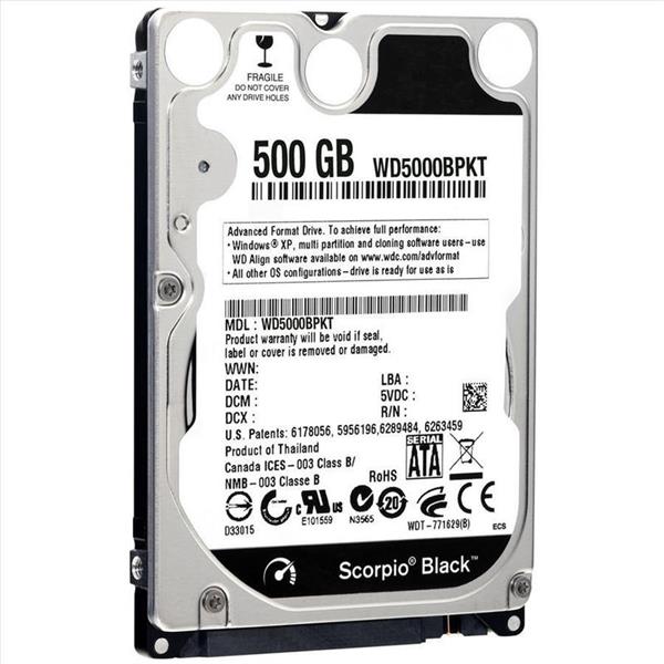 WD 500GB - SATA -7200 Rpm,  Cache 16M Scorpio BLack